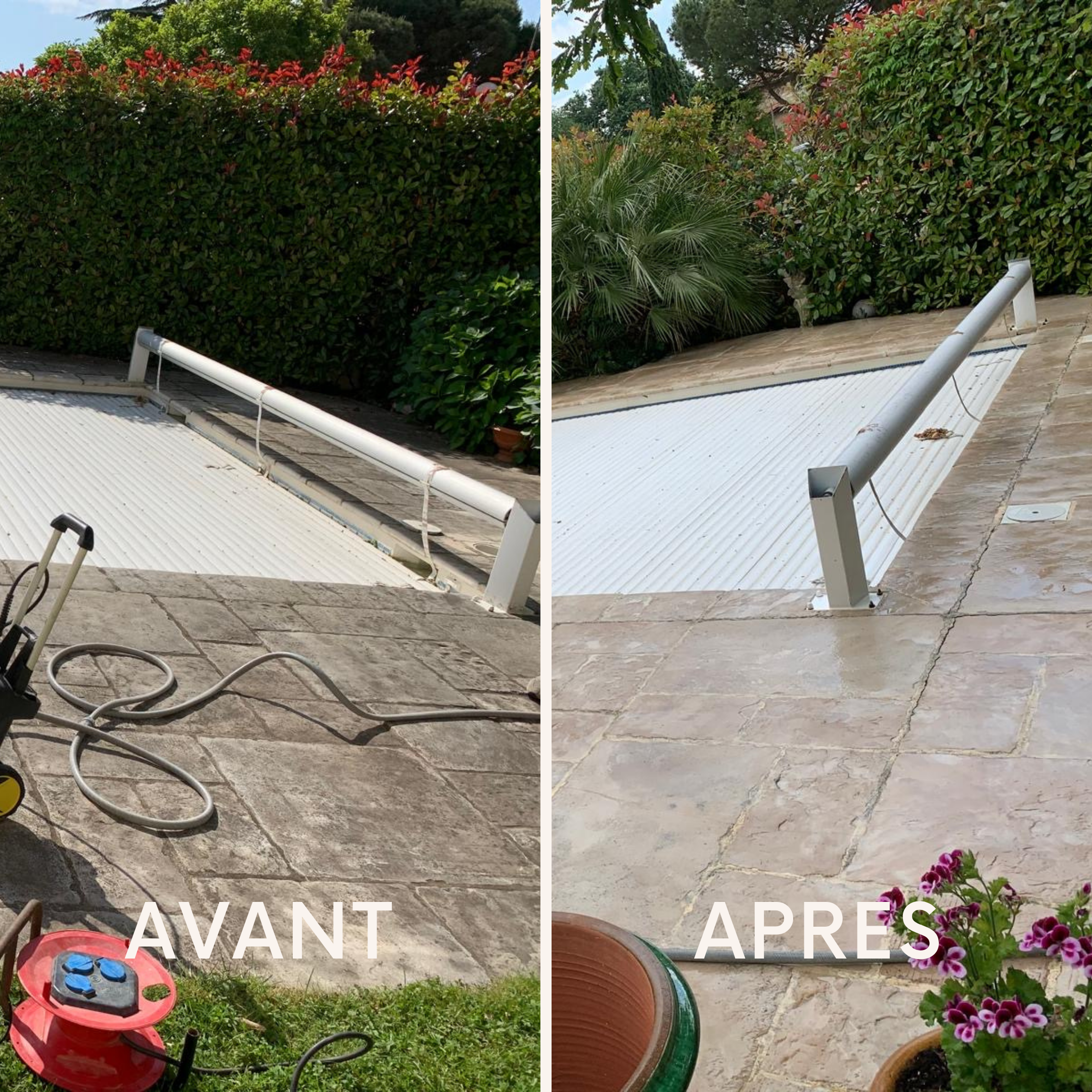Nettoyage dalle piscine avant après