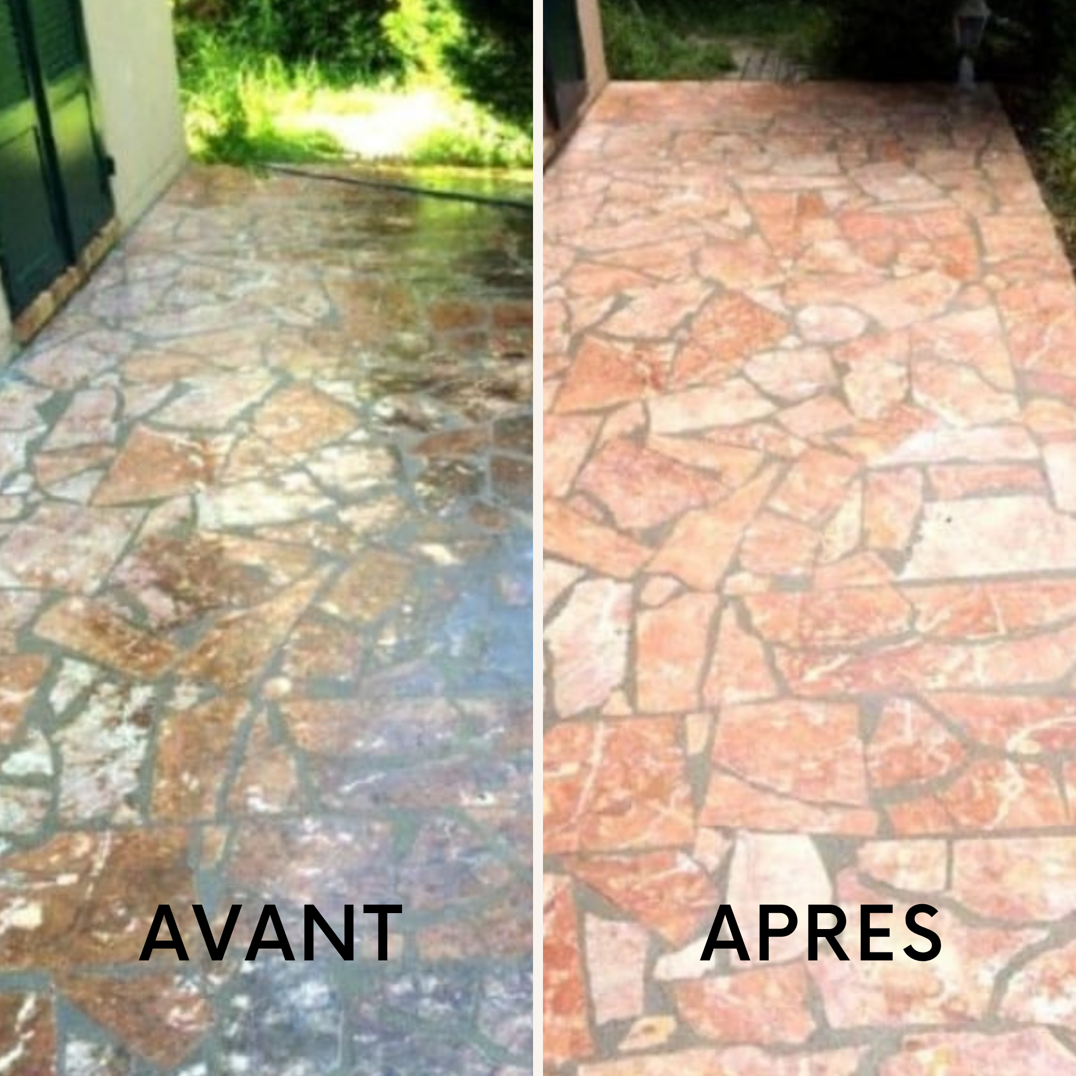 Nettoyage terrasse pierre avant après